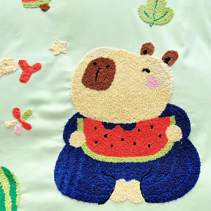 91家纺网 家纺一手货源 找家纺 梵赫2025新款全棉A类5050磨毛卡通毛巾绣婴童套件幼儿园三件套 小卡皮