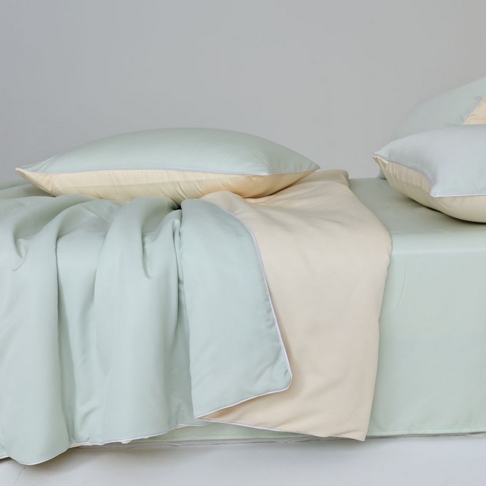 91家纺网 家纺一手货源 找家纺 麦田家纺 2025新款双拼麻绳水洗真丝冰丝夏被 水果绿+黄