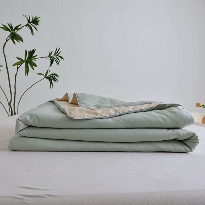 91家纺网 家纺一手货源 找家纺 麦田家纺 2025新款双拼麻绳水洗真丝冰丝夏被 水果绿+黄