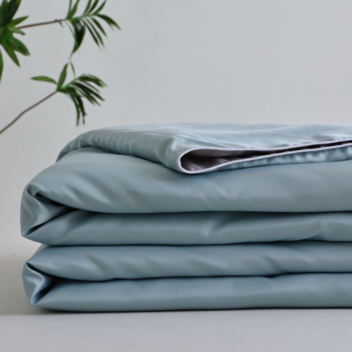 91家纺网 家纺一手货源 找家纺 麦田家纺 2025新款双拼麻绳水洗真丝冰丝夏被 香槟兰+灰