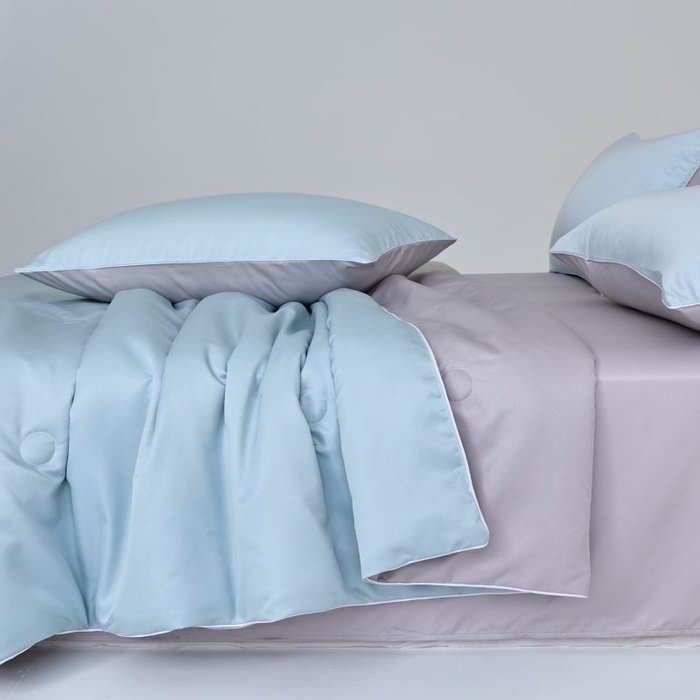 91家纺网 家纺一手货源 找家纺 麦田家纺 2025新款双拼麻绳水洗真丝冰丝夏被 香槟兰+灰