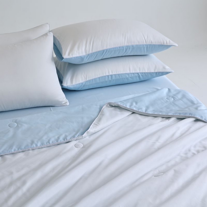 91家纺网 家纺一手货源 找家纺 麦田家纺 2025新款双拼麻绳水洗真丝冰丝夏被 贵族白+蓝