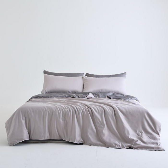 麦田家纺 2025新款双拼麻绳水洗真丝冰丝夏被 高级灰+灰