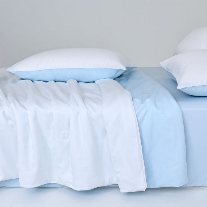 91家纺网 家纺一手货源 找家纺 麦田家纺 2025新款双拼麻绳水洗真丝冰丝夏被 贵族白+蓝