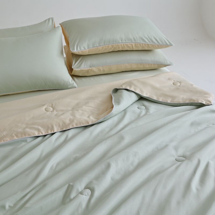 91家纺网 家纺一手货源 找家纺 麦田家纺 2025新款双拼麻绳水洗真丝冰丝夏被 水果绿+黄