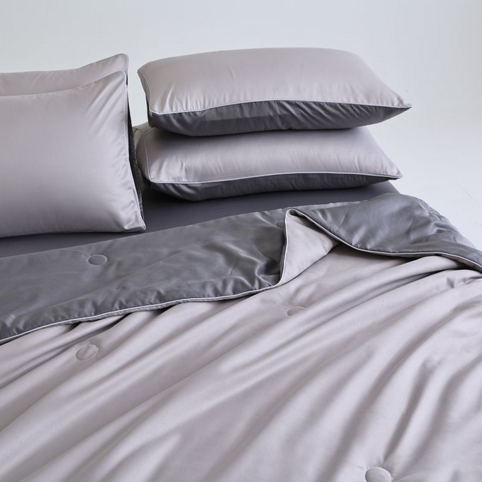 91家纺网 家纺一手货源 找家纺 麦田家纺 2025新款双拼麻绳水洗真丝冰丝夏被 高级灰+灰