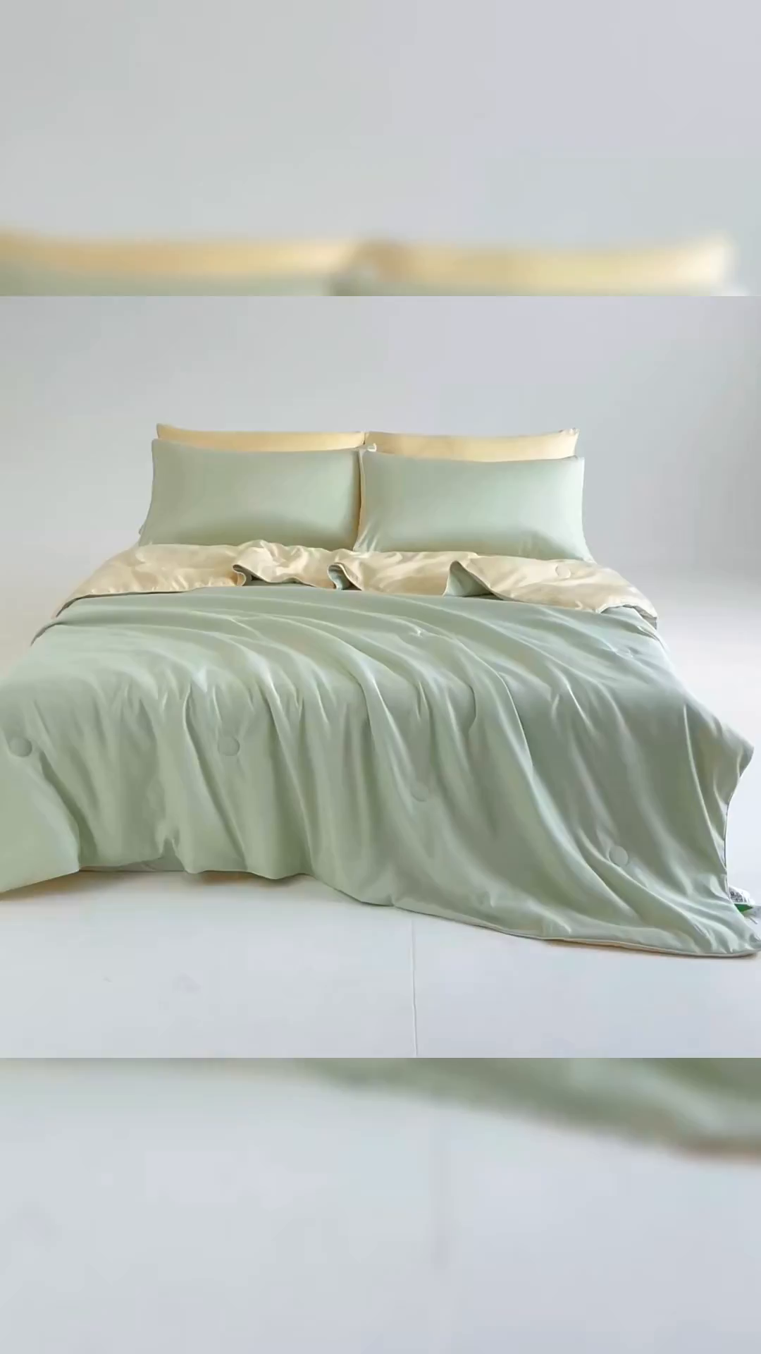 91家纺网 家纺一手货源 找家纺 麦田家纺 2025新款双拼麻绳水洗真丝冰丝夏被 水果绿+黄