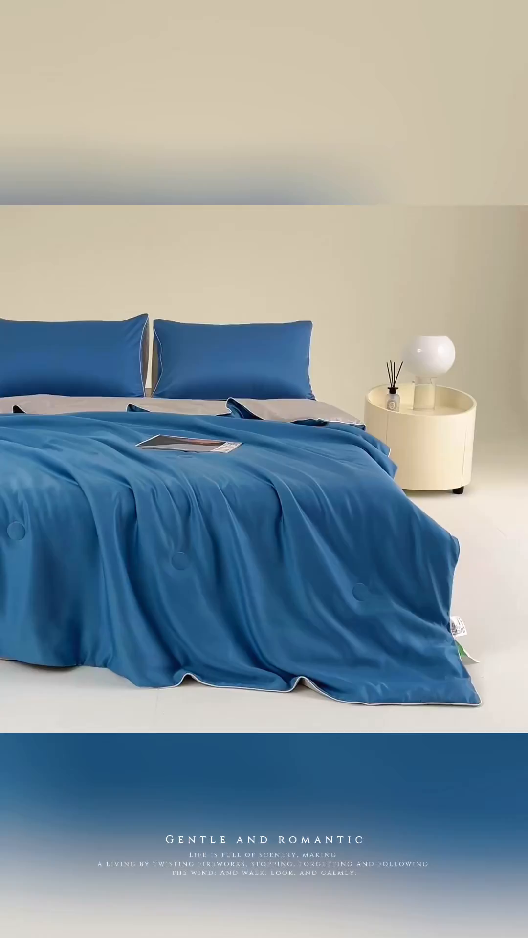 91家纺网 家纺一手货源 找家纺 麦田家纺 2025新款双拼麻绳水洗真丝冰丝夏被 宾利蓝+灰