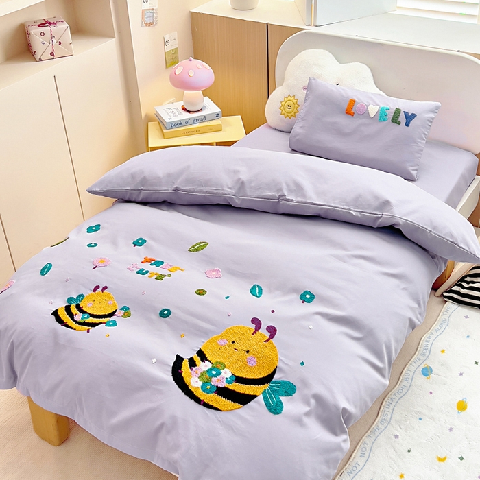 91家纺网 家纺一手货源 找家纺 梵赫2025新款全棉A类5050磨毛卡通毛巾绣婴童套件幼儿园三件套 小蜜蜂