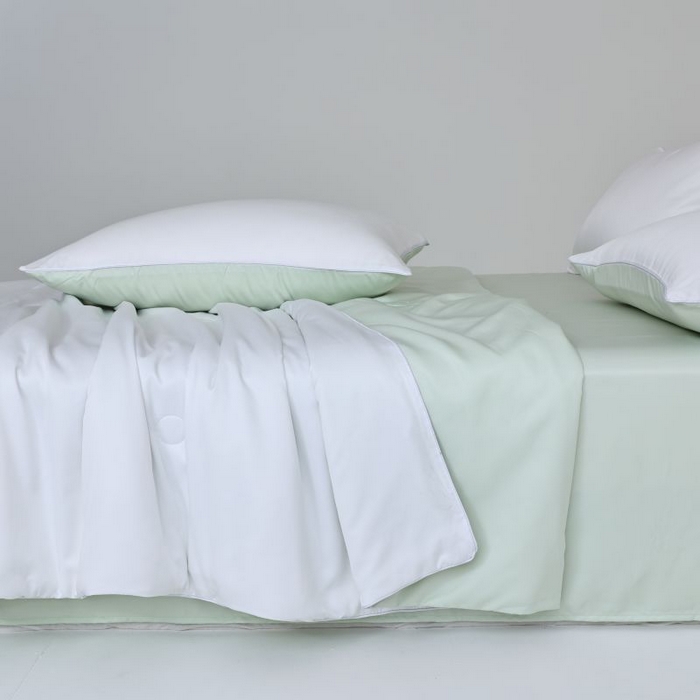 91家纺网 家纺一手货源 找家纺 麦田家纺 2025新款双拼麻绳水洗真丝冰丝夏被 贵族白+绿