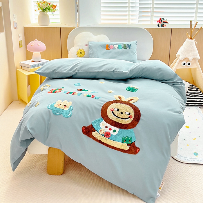 91家纺网 家纺一手货源 找家纺 梵赫2025新款全棉A类5050磨毛卡通毛巾绣婴童套件幼儿园三件套 小兔兔