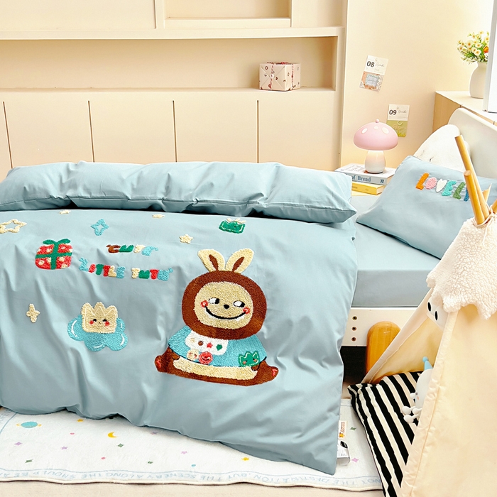 91家纺网 家纺一手货源 找家纺 梵赫2025新款全棉A类5050磨毛卡通毛巾绣婴童套件幼儿园三件套 小兔兔