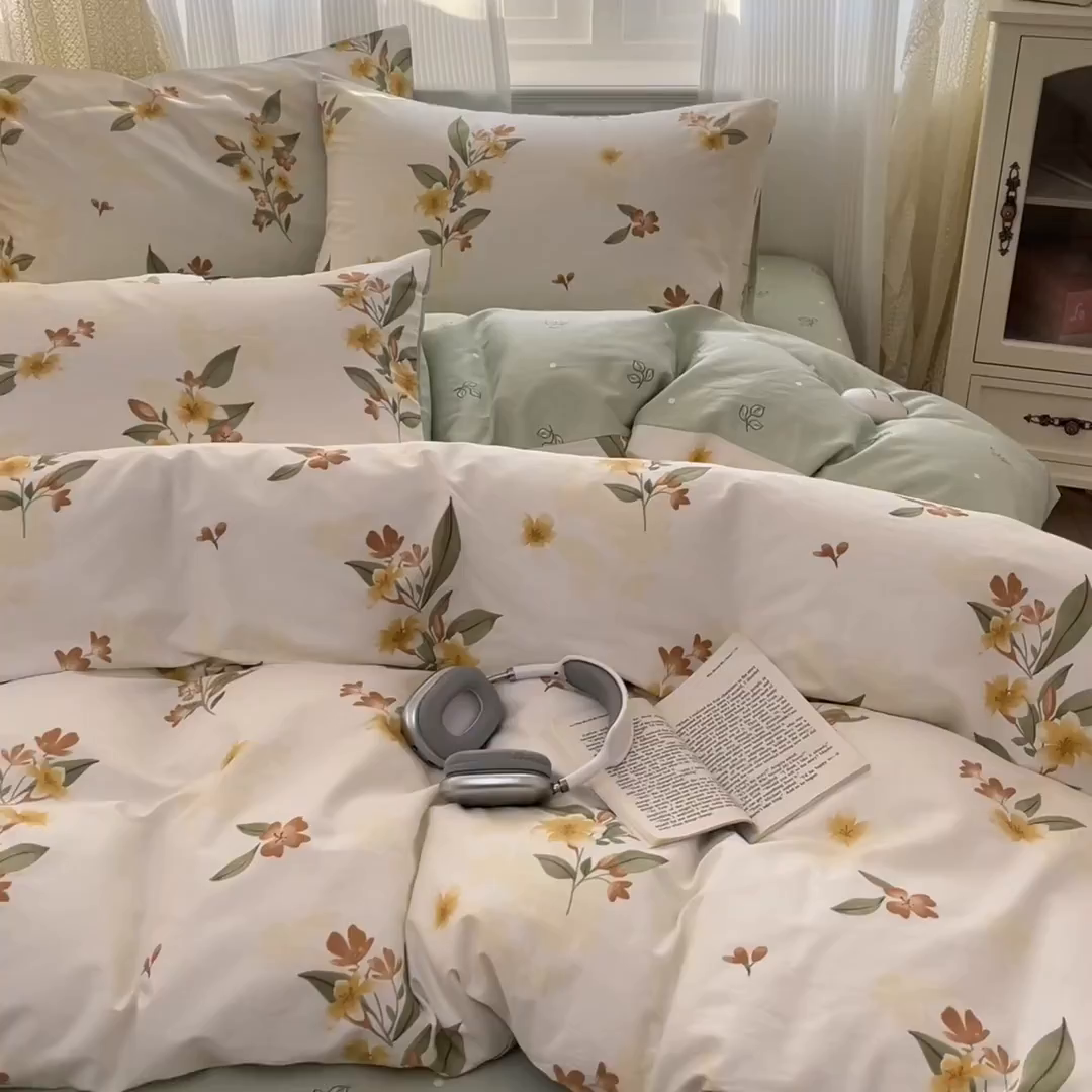 91家纺网 家纺一手货源 找家纺 麦田家纺 2025新款花卉全棉印花四件套系列 夜语