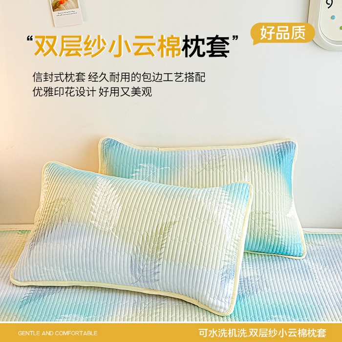 91家纺网 家纺一手货源 找家纺 麦田家纺 2025新款双层纱小云棉多功能床盖 奇幻梦境--羽叶初春