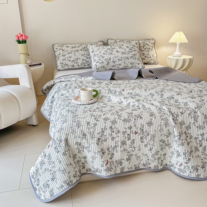 91家纺网 家纺一手货源 找家纺 （总）麦田家纺 2025新款针织棉双层纱印花双面床盖