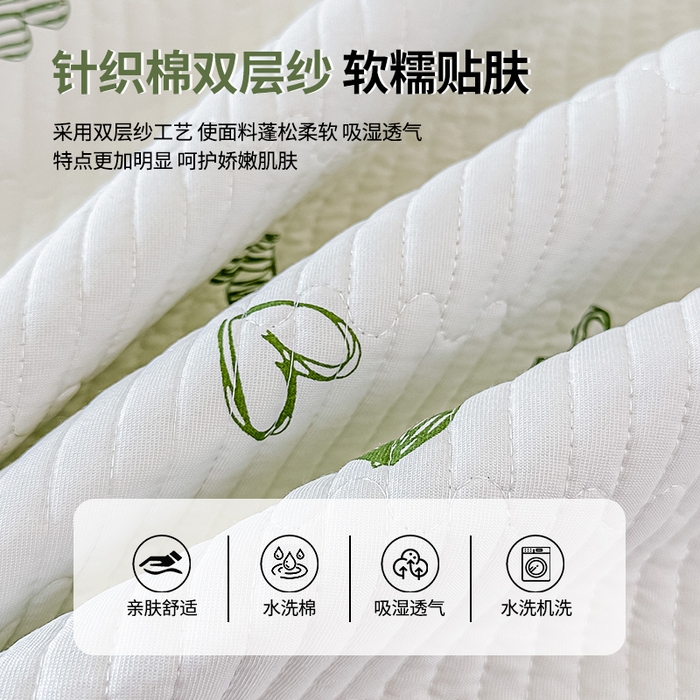 91家纺网 家纺一手货源 找家纺 麦田家纺 2025新款针织棉双层纱印花双面床盖 心相印-绿