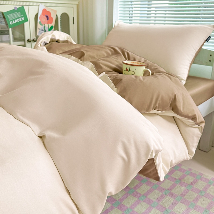 91家纺网 家纺一手货源 找家纺 麦田家纺 2025新款A类全棉学生宿舍四件套 浅米卡其棕