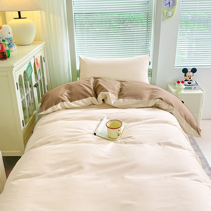 91家纺网 家纺一手货源 找家纺 麦田家纺 2025新款A类全棉学生宿舍四件套 浅米卡其棕