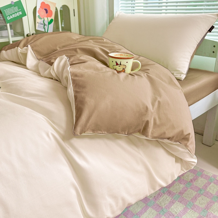 91家纺网 家纺一手货源 找家纺 麦田家纺 2025新款A类全棉学生宿舍四件套 浅米卡其棕