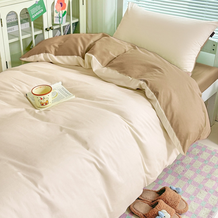 91家纺网 家纺一手货源 找家纺 麦田家纺 2025新款A类全棉学生宿舍四件套 浅米卡其棕