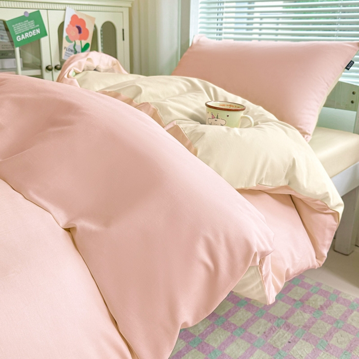 91家纺网 家纺一手货源 找家纺 麦田家纺 2025新款A类全棉学生宿舍四件套 裸粉奶昔白