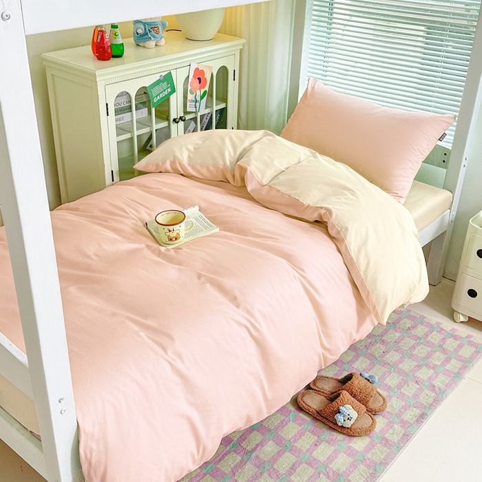 91家纺网 家纺一手货源 找家纺 麦田家纺 2025新款A类全棉学生宿舍四件套 裸粉奶昔白