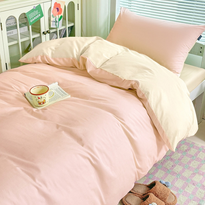 91家纺网 家纺一手货源 找家纺 麦田家纺 2025新款A类全棉学生宿舍四件套 裸粉奶昔白