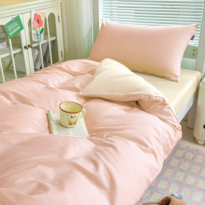 91家纺网 家纺一手货源 找家纺 麦田家纺 2025新款A类全棉学生宿舍四件套 裸粉奶昔白