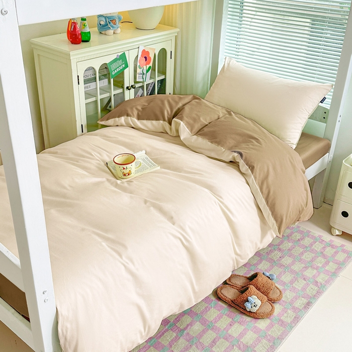 91家纺网 家纺一手货源 找家纺 麦田家纺 2025新款A类全棉学生宿舍四件套 浅米卡其棕