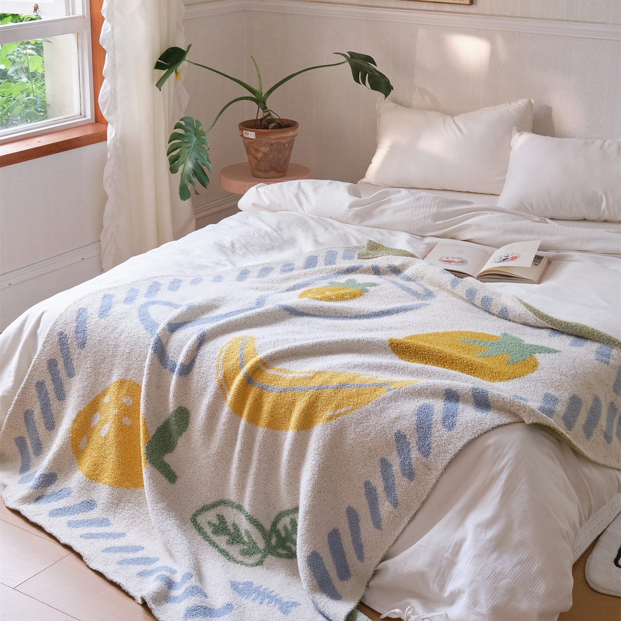 91家纺网 家纺一手货源 找家纺 （总）暖绵绵家纺 2025新款A类半边绒清新水果盖毯-夏维希