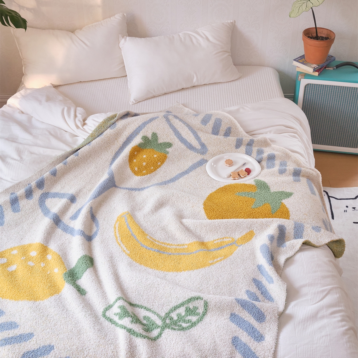 91家纺网 家纺一手货源 找家纺 （总）暖绵绵家纺 2025新款A类半边绒清新水果盖毯-夏维希