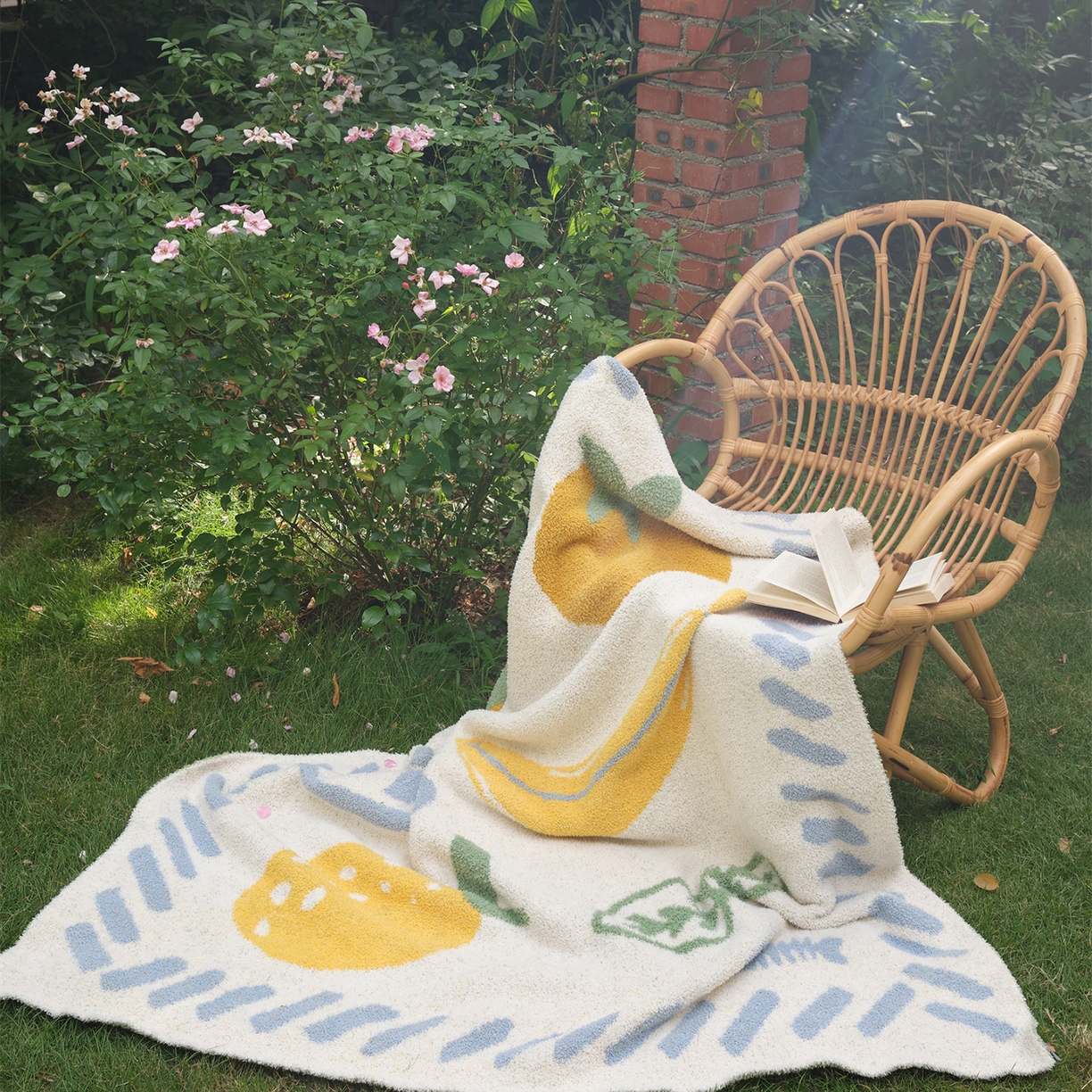 91家纺网 家纺一手货源 找家纺 暖绵绵家纺 2025新款A类半边绒清新水果盖毯-夏维希 夏维希-蓝色