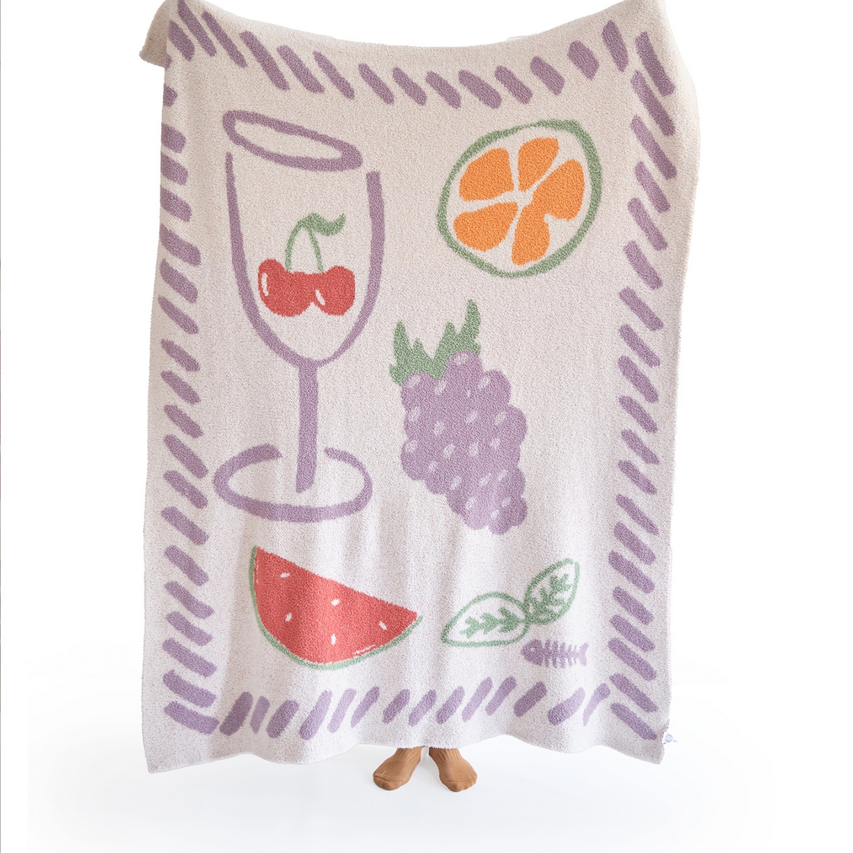 91家纺网 家纺一手货源 找家纺 暖绵绵家纺 2025新款A类半边绒清新水果盖毯-夏维希 夏维希-紫色