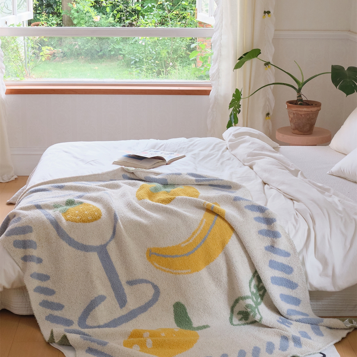 91家纺网 家纺一手货源 找家纺 （总）暖绵绵家纺 2025新款A类半边绒清新水果盖毯-夏维希