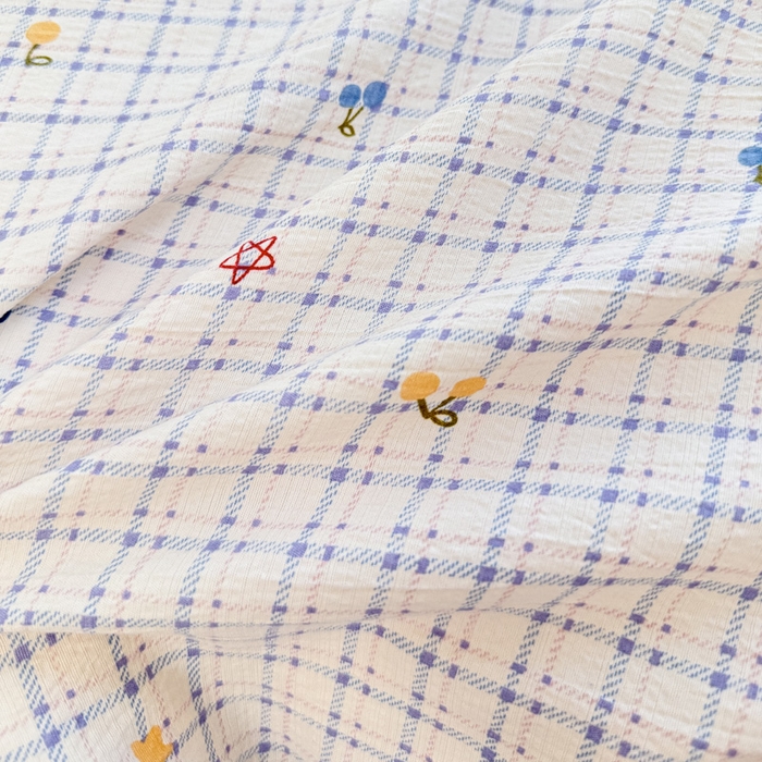 91家纺网 家纺一手货源 找家纺 麦田家纺 2025新款云感木棉皱皱双层纱长枕 樱桃格