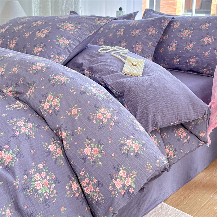 91家纺网 家纺一手货源 找家纺 （总）麦田家纺 2025新款A类云感木棉皱皱双层纱印花四件套