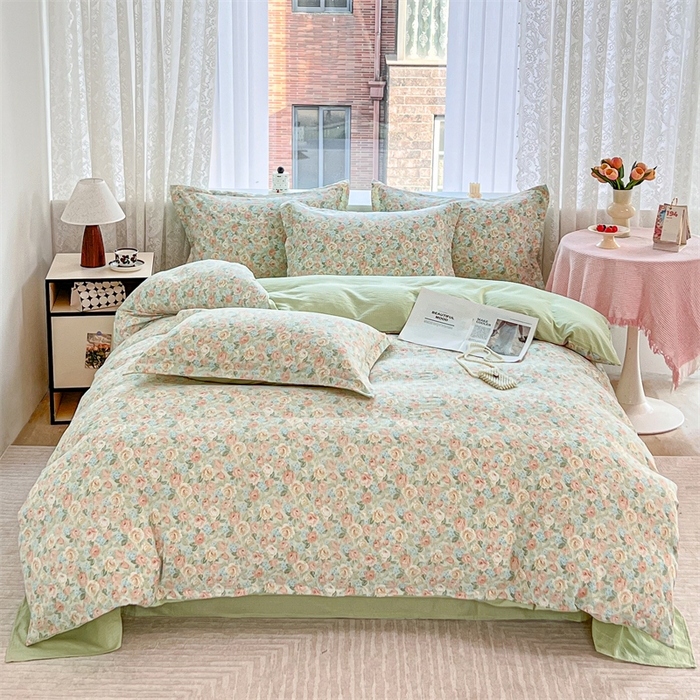 91家纺网 家纺一手货源 找家纺 （总）麦田家纺 2025新款A类云感木棉皱皱双层纱印花四件套