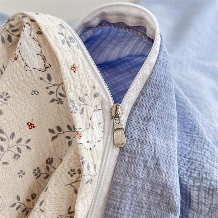 91家纺网 家纺一手货源 找家纺 麦田家纺 2025新款A类云感木棉皱皱双层纱印花四件套 免挽星辰