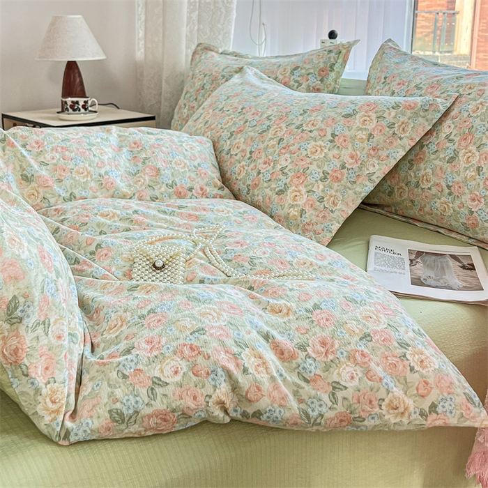 91家纺网 家纺一手货源 找家纺 （总）麦田家纺 2025新款A类云感木棉皱皱双层纱印花四件套