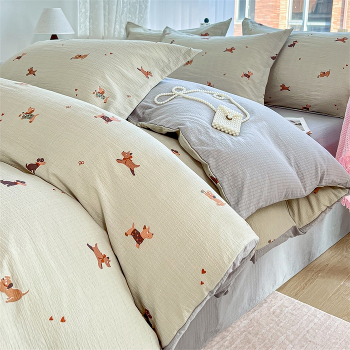 91家纺网 家纺一手货源 找家纺 （总）麦田家纺 2025新款A类云感木棉皱皱双层纱印花四件套