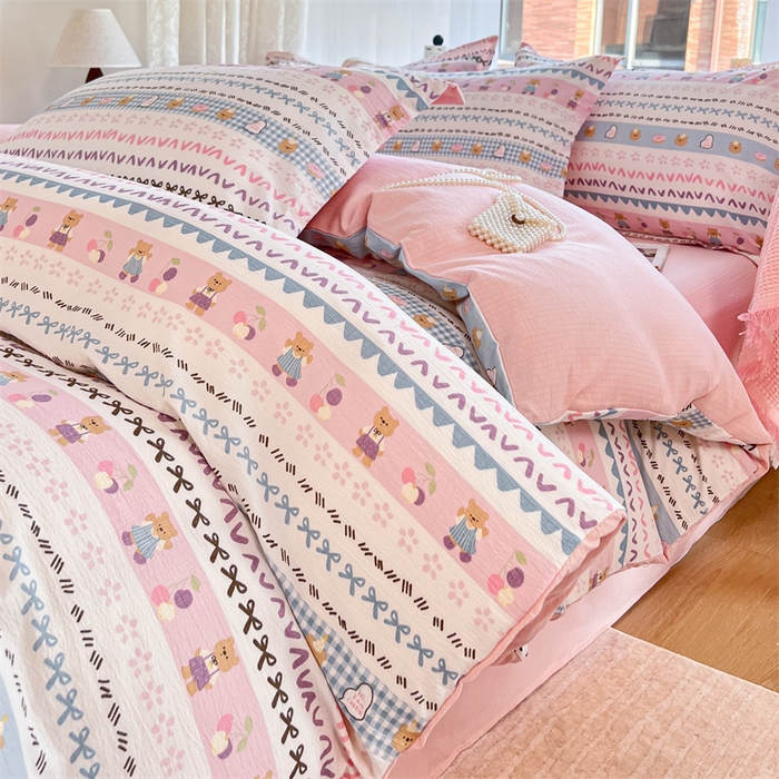 91家纺网 家纺一手货源 找家纺 （总）麦田家纺 2025新款A类云感木棉皱皱双层纱印花四件套