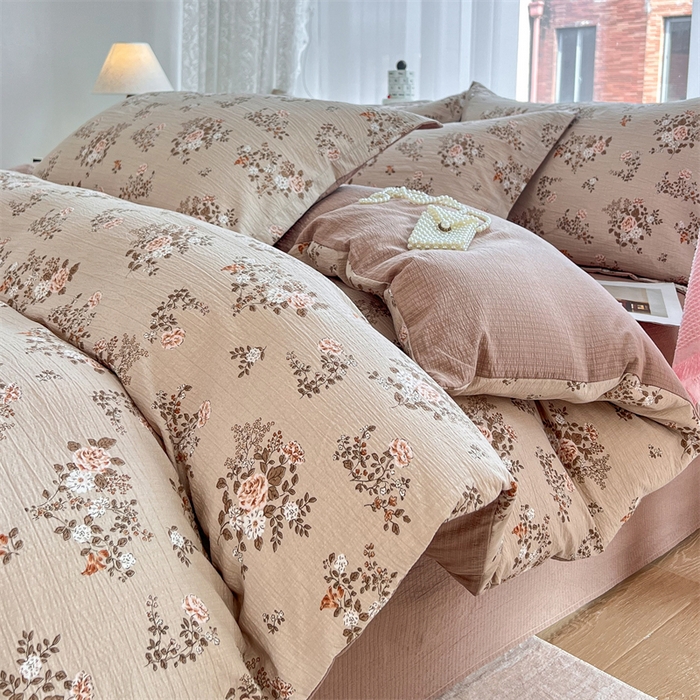 91家纺网 家纺一手货源 找家纺 （总）麦田家纺 2025新款A类云感木棉皱皱双层纱印花四件套