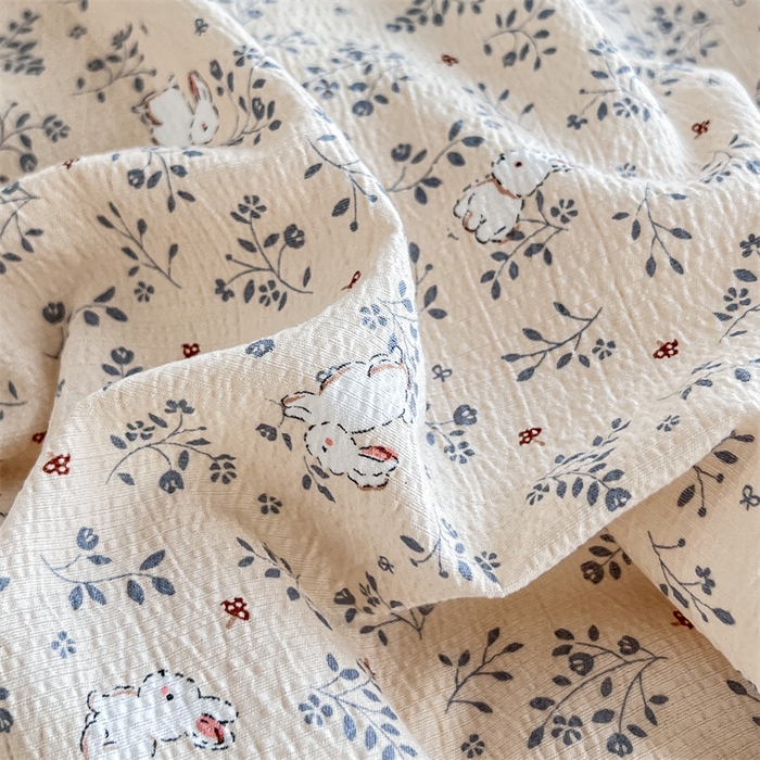 91家纺网 家纺一手货源 找家纺 麦田家纺 2025新款A类云感木棉皱皱双层纱印花四件套 免挽星辰