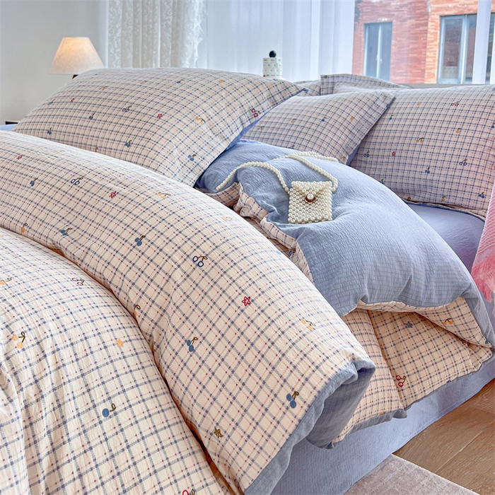 91家纺网 家纺一手货源 找家纺 （总）麦田家纺 2025新款A类云感木棉皱皱双层纱印花四件套