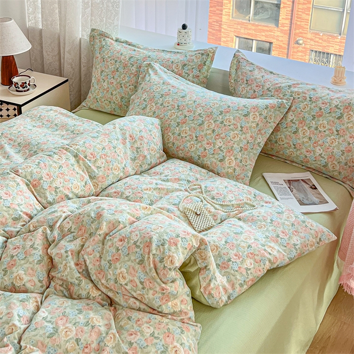 91家纺网 家纺一手货源 找家纺 （总）麦田家纺 2025新款A类云感木棉皱皱双层纱印花四件套