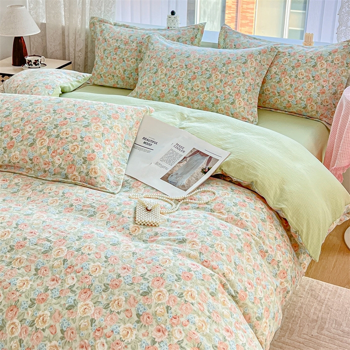 91家纺网 家纺一手货源 找家纺 （总）麦田家纺 2025新款A类云感木棉皱皱双层纱印花四件套