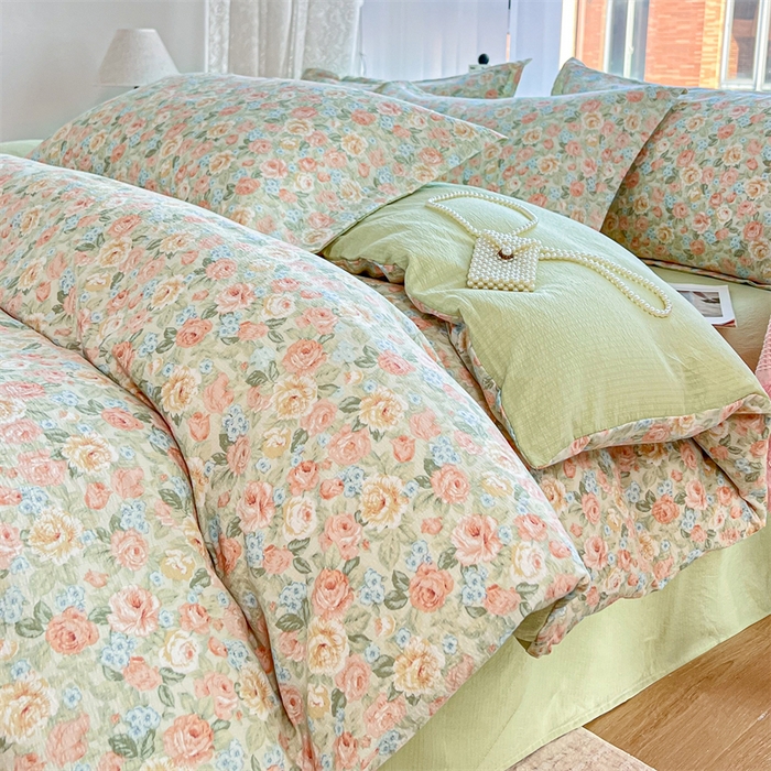 91家纺网 家纺一手货源 找家纺 麦田家纺 2025新款40支13372全棉独版印花吊边床单款四件套（提供买家秀）吊边床单款 云梦时光