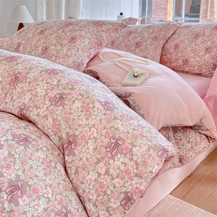 91家纺网 家纺一手货源 找家纺 （总）麦田家纺 2025新款A类云感木棉皱皱双层纱印花四件套