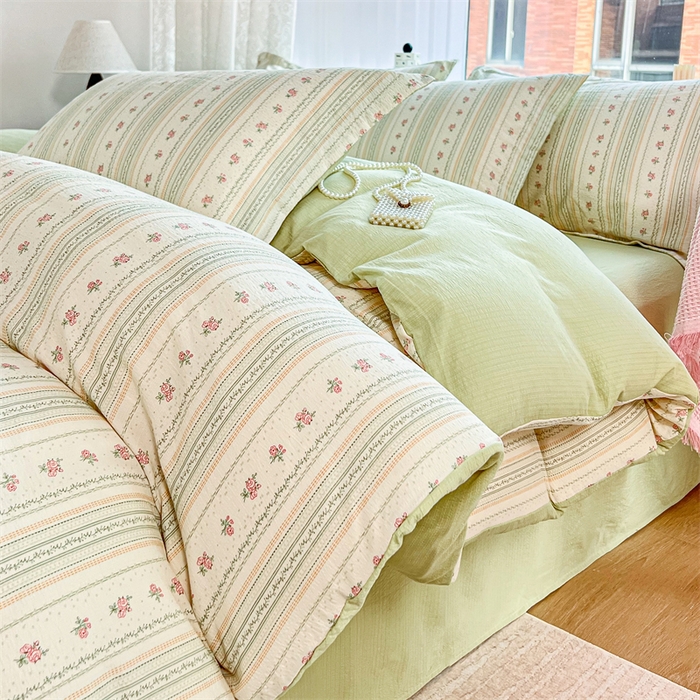 91家纺网 家纺一手货源 找家纺 （总）麦田家纺 2025新款A类云感木棉皱皱双层纱印花四件套