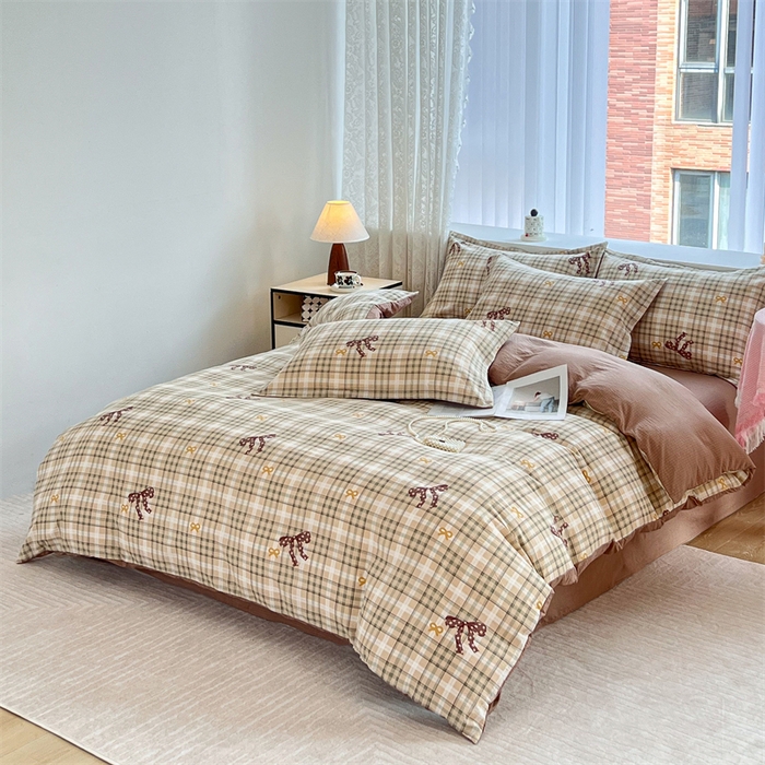 91家纺网 家纺一手货源 找家纺 麦田家纺 2025新款A类云感木棉皱皱双层纱印花四件套 甜心格